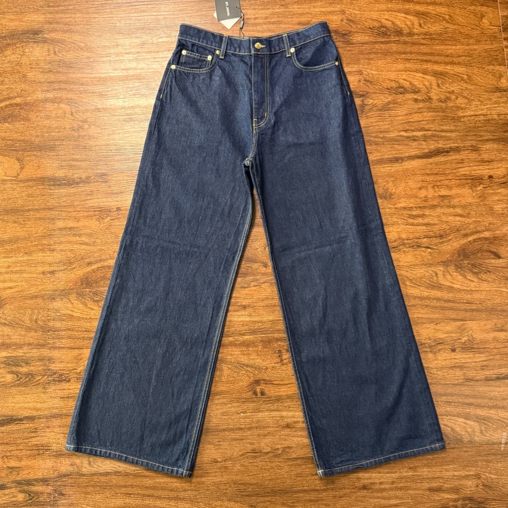 St John Paseo Jeans Womens 10 NWT Dark Indigo Wide Leg K84AC70 $695 USA Luxury - Picture 4 of 14